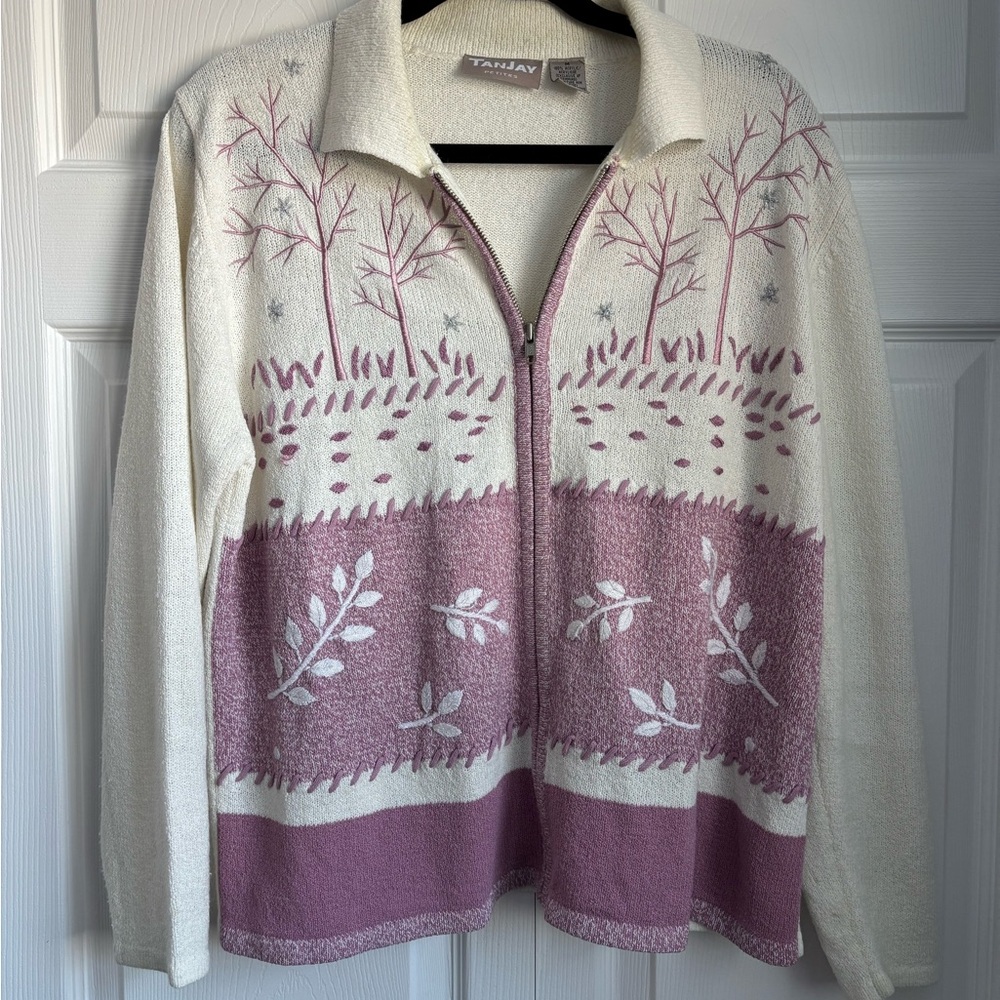 TanJay Women's Pink and Cream Cardigan